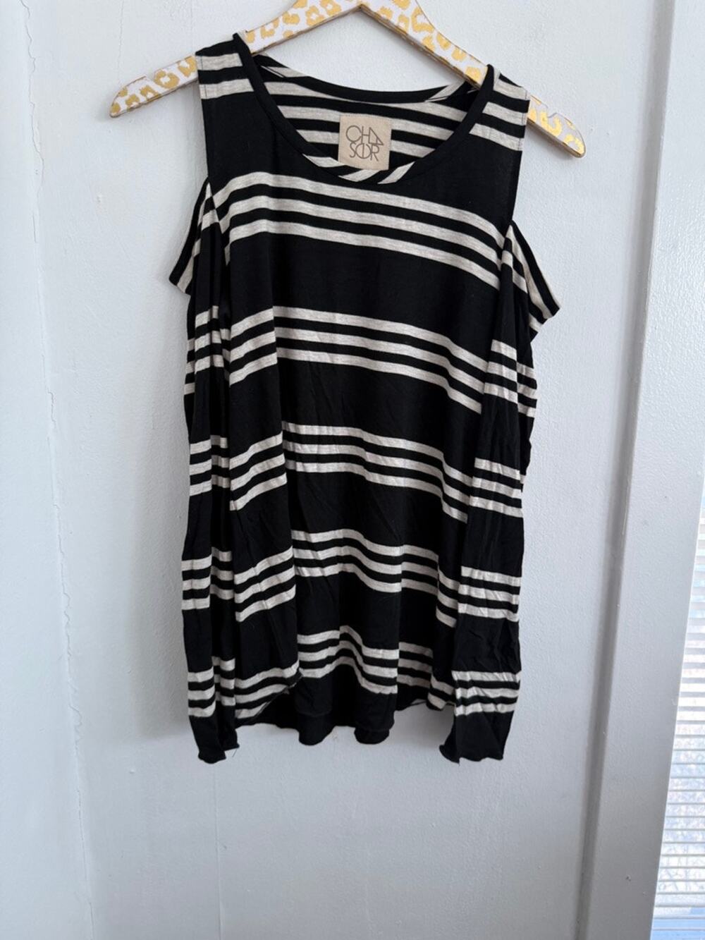 Chaser Women's Cold Shoulder Black White Shirt | Size Small